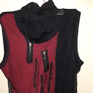 High mock neck black and red tunic